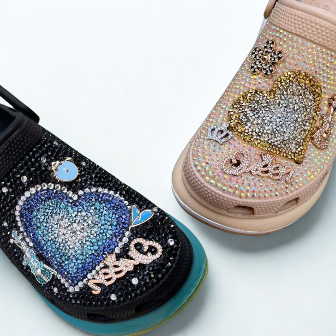 [CUSTOM DESIGN] Mega Heart Clogs with Sparkling Beads, Light as a Drift