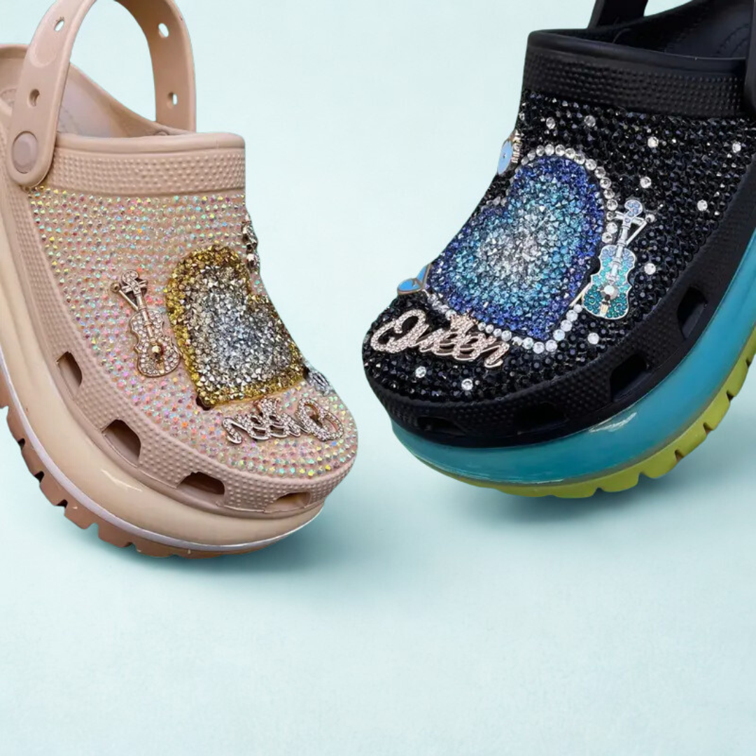 [CUSTOM DESIGN] Mega Heart Clogs with Sparkling Beads, Light as a Drift