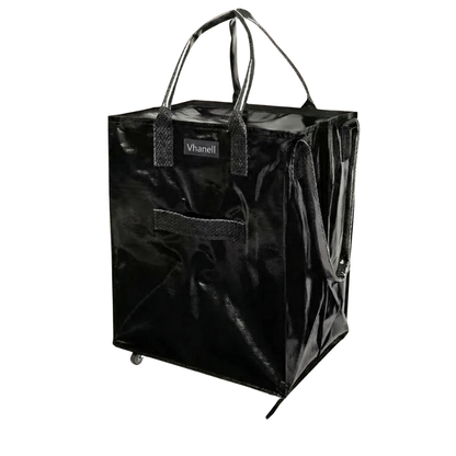 Rolling Tote Bag with Zip Top & Button Closure.