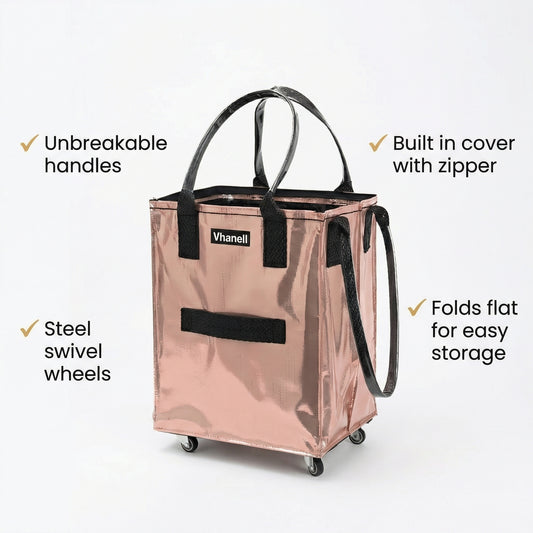 Rolling Tote Bag with Zip Top & Button Closure