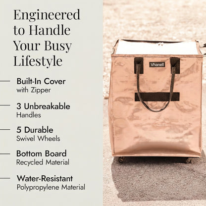 Rolling Tote Bag with Zip Top & Button Closure