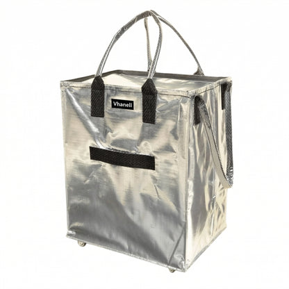 Rolling Tote Bag with Zip Top & Button Closure.