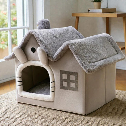 Cozy Foldable Pet Cave Bed – Winter Warm Dog & Cat House, Soft Kennel Nest
